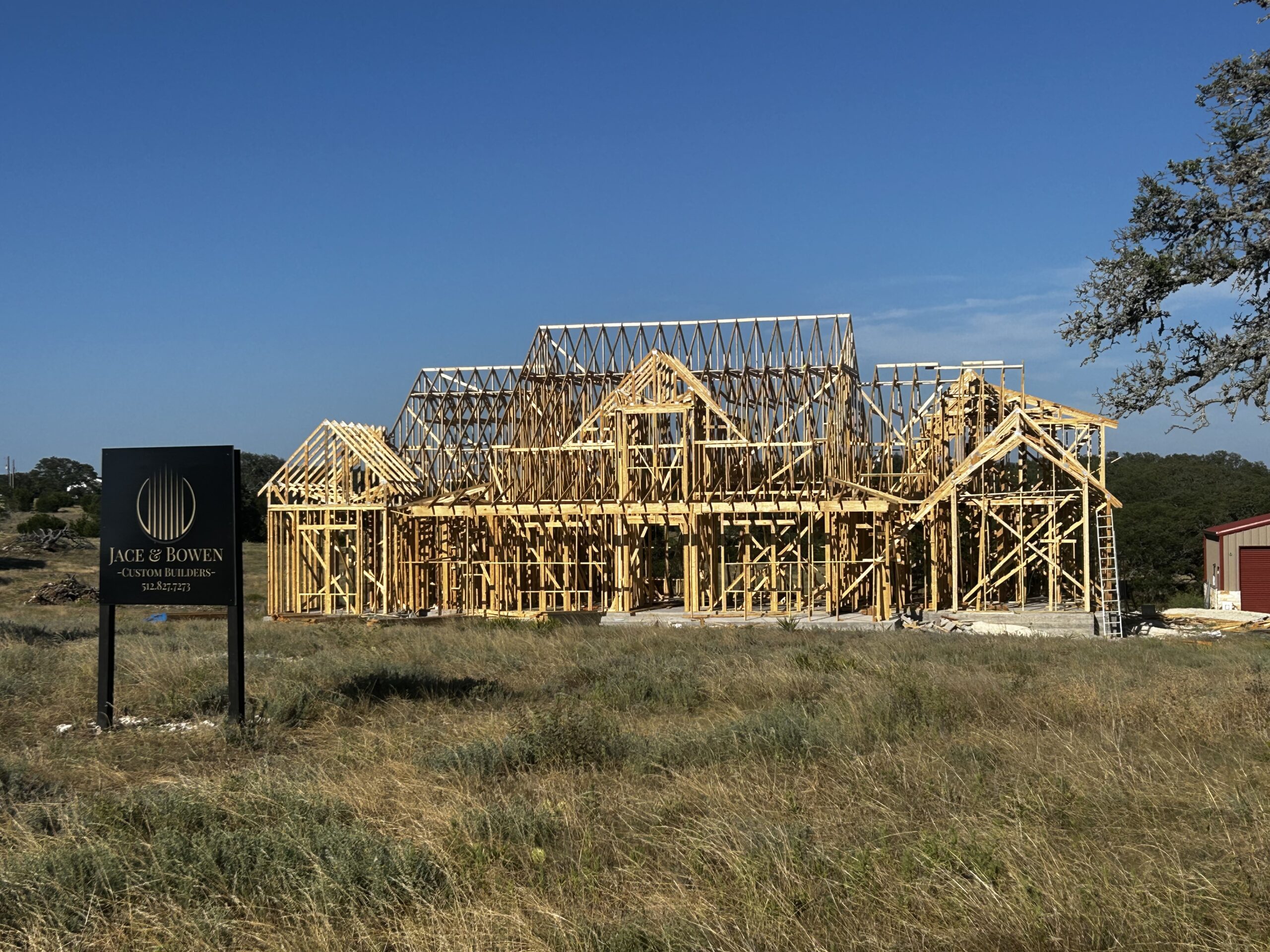 custom home in Lampasas in the framing stage.