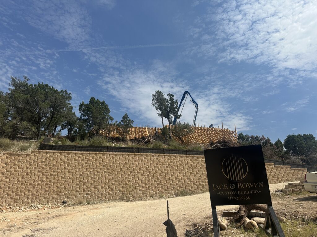 photo showing the complex retaining wall feature of a custom home in Lakeway